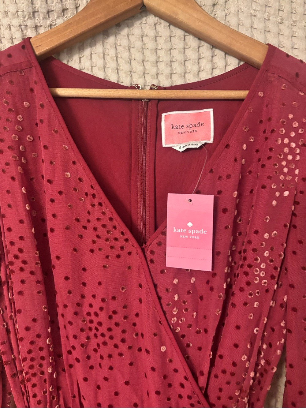 Kate Spade Maroon Festive Confetti Devore Long-Sleeve Mini Dress Size 6 - Picture 4 of 12